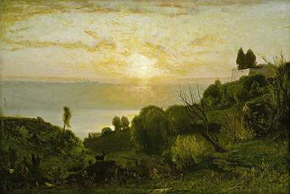 阿尔巴诺湖`Lake Albano (Sunset_c. 1874) by George Inness