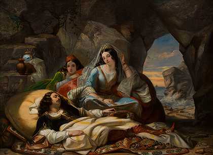 唐璜和海黛`Don Juan et Haïdée (1839) by Marcel Saunier
