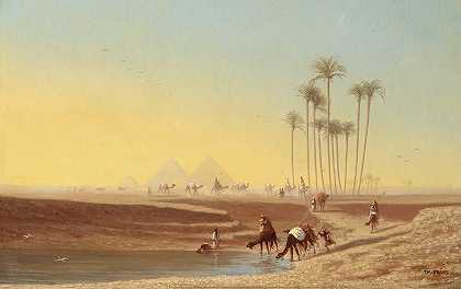金字塔绿洲`Oasis Pres Des Pyramides by Charles Théodore Frère