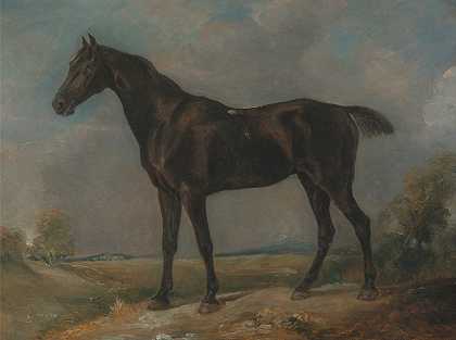 戈尔丁警员黑马`Golding Constables Black Riding~Horse by John Constable