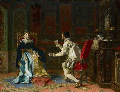 塔索读他的解放耶路撒冷献给埃莉诺拉·D&公主埃斯特`Tasso Reads His ;liberated Jerusalem To Princess Eleonora Deste (1875) by Antonio Barzaghi-Cattaneo