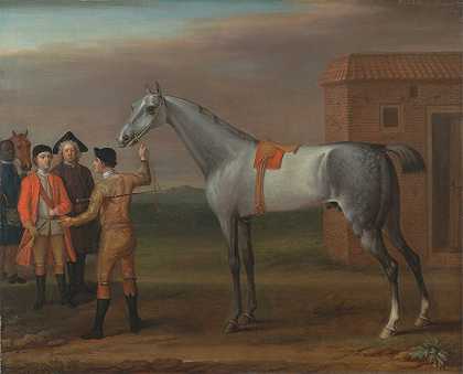 兰普利和他的主人威廉·摩根爵士在新市场`Lamprey, with His Owner Sir William Morgan, at Newmarket (ca. 1723) by John Wootton