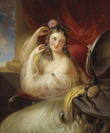 厕所镜子前的女士`Dame vor dem Toilettspiegel (1835) by Karl Joseph Aloys Agricola