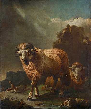 两只羊`Two Sheep by Philipp Peter Roos