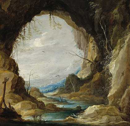岩洞里的景色`Vista from a Grotto (early 1630s) by David Teniers The Younger