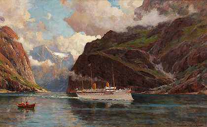 带有客船的峡湾景观`Fjord Landscape With Passenger Ship