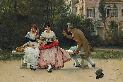 在公园里`In the Park (1886) by Eugen von Blaas