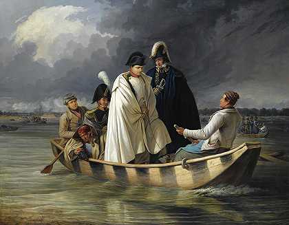 拿破仑在阿斯彭战役失败后离开洛博`Napoleon Leaving The Lobau After The Defeat At The Battle Of Aspern (1845) by Anton von Perger