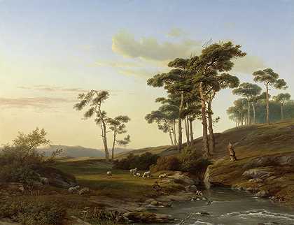 谢泼德之夜`Avondstemming met herder (c. 1855) by Cornelis Lieste