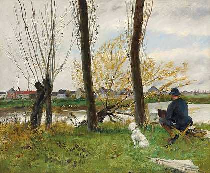 边缘油漆工D一条河`Peintre Au Bord Dune Rivière (1893) by Norbert Goeneutte