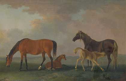 母马和小马驹，面向左侧`Mares and Foals, facing left (between 1790 and 1800) by Sawrey Gilpin