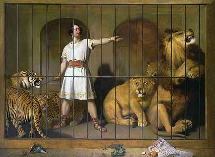范安伯格先生的肖像，他和他的动物出现在`Portrait Of Mr. Van Amburgh, As He Appeared With His Animals At