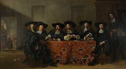 1675年，阿姆斯特丹，六位摄政者和乌德·齐兹穷人户外救济研究所的管家`Six Regents and the Housemaster of the Oude Zijds Institute for the Outdoor Relief of the Poor, Amsterdam, 1675 (1675) by Pieter van Anraedt