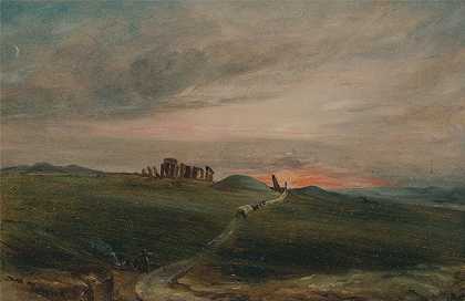 日落时的巨石阵`Stonehenge at Sunset by John Constable