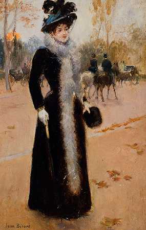 巴黎。`Parisienne au Bois. (1890) by Jean Béraud