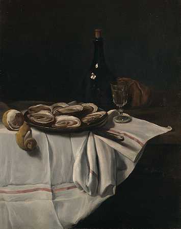 牡蛎静物`Still Life with Oysters (1860) by François Bonvin
