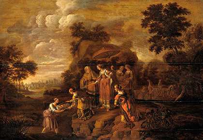 法老王摩西的女儿发现摩西在草篮里`Pharaohs Daughter discovers Moses in the Rush Basket (c. 1615 ~ c. 1630) by Guilliam du Gardijn