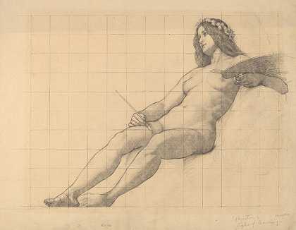 斜倚女性裸体研究绘画`Reclining Female Nude Study for ;Painting by Kenyon Cox