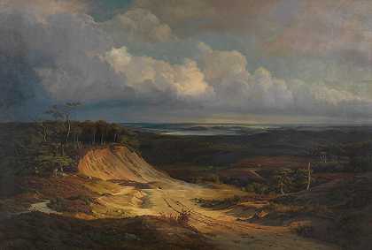 日德兰岛的荒原景观`Heidelandschaft in Jütland (1841) by Louis Gurlitt