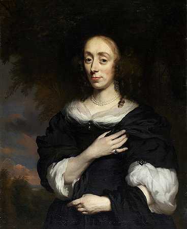 一个穿着黑色连衣裙的女人的肖像`Portrait of a Woman Wearing a Black Dress (ca. 1668 – 1670) by Nicolaes Maes