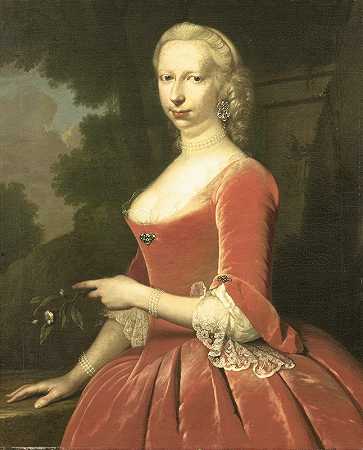 女人的肖像`Portrait of a Woman (1748) by Frans van der Mijn