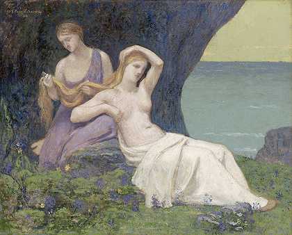 在石南丛中`In the Heather (1896) by Pierre Puvis de Chavannes