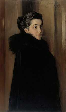 艺术家肖像她的妻子埃兰·爱德费尔特`Portrait of the Artists Wife Ellan Edelfelt (1896) by Albert Edelfelt