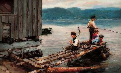 有男孩钓鱼的码头`Jetty With Boys Fishing