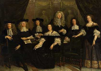 五位摄政王和两位斯普林摄政王——恩·尼乌·维尔库斯`Vijf regenten en twee regentessen van het Spin~ en Nieuwe Werkhuis (1684) by Jan De Baen