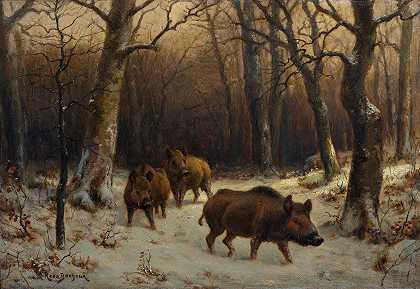 雪地里的野猪`Wild Boars in the Snow (c. 1872~1877) by Rosa Bonheur