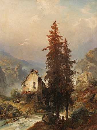 山谷中的磨坊`Mühle im Gebirgstal (1879) by Carl Hilgers