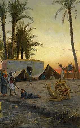 沙漠营地`Desert Encampment (1894) by Peder Mørk Mønsted