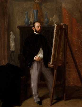 工作室里的自画像`Self~Portrait in the Studio (1858) by Henryk Rodakowski