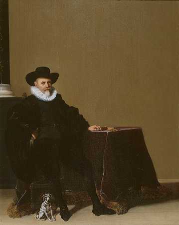 肖像D穿黑天鹅绒西装的男人`Portrait dhomme en costume de velours noir (1605~1657) by Hendrik Gerritsz Pot