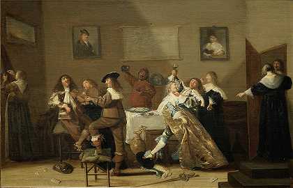 酒馆场景`Tavern Scene (1639) by Dirck Hals