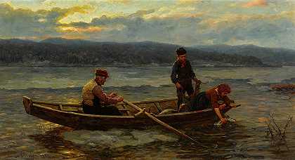 挪威家庭在峡湾捕鱼`Norwegian Family Fishing In The Fjords