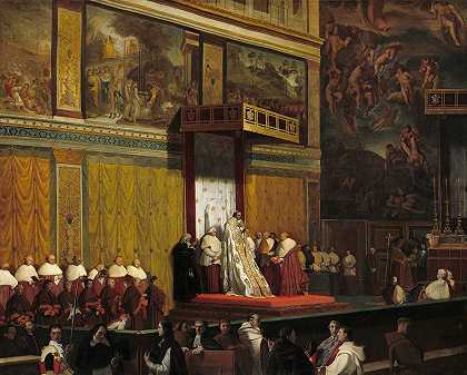 教皇庇护七世在西斯廷教堂`Pope Pius VII in the Sistine Chapel (1814) by Jean Auguste Dominique Ingres