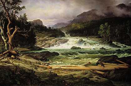 拉布罗瀑布落在克朗斯伯格`The Labro Falls At Krongsberg