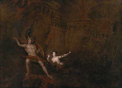 撒旦与死亡的冲突`The Conflict Between Satan And Death (1832) by John Martin