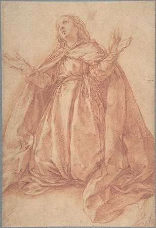 双臂高举、跪着的女性形象`Kneeling Female Figure with Upraised Arms (16th century) by Abraham Bloemaert