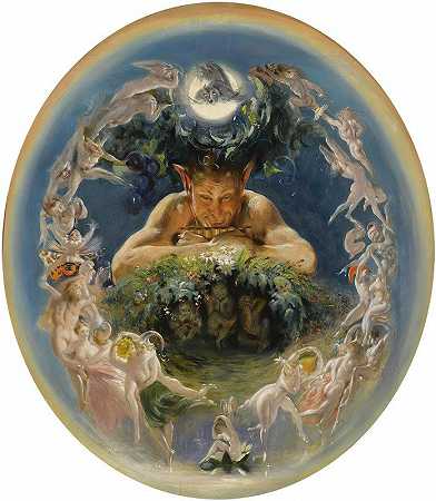 潘和跳舞的仙女（牧神和仙女）`Pan And The Dancing Fairies (The Faun And The Fairies) by Daniel Maclise