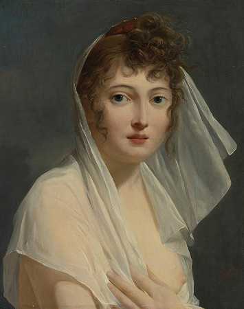 一位戴面纱的年轻女士的肖像`Portrait Of A Young Lady Wearing A Veil (circa 1800) by French School