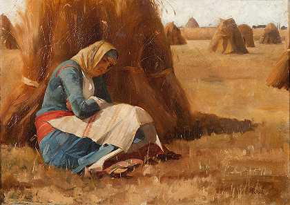 休息`Resting by a haystack by a haystack by Theodoros Ralli
