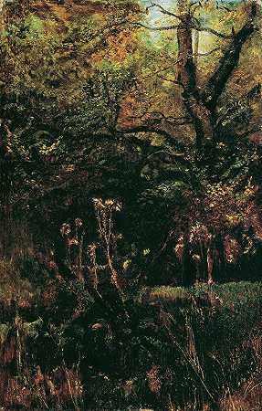蓟林`Waldlichtung mit Disteln (1885) by Anton Romako