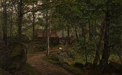 树下，曼达尔的小屋`Under trærne, Hoven ved Mandal (1908) by Amaldus Nielsen