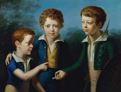 艾伯特、莫里茨和利奥波德·冯·诺伊沃尔`Albert, Moritz und Leopold von Neuwall (1820) by Leopold Kupelwieser
