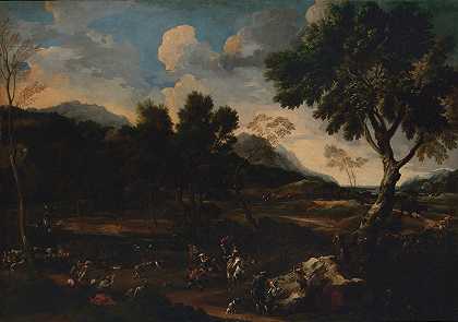 两只公羊之间的战斗`Landscape with a Battle between Two Rams (ca. 1640) by Jan Miel