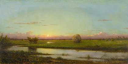 纽伯里波特草地上的日落`Sunset Over Newburyport Meadows (1904) by Martin Johnson Heade