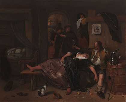 那对喝醉的夫妇`The Drunken Couple (c. 1655 ~ c. 1665) by Jan Steen