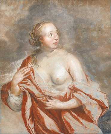 单身女性，半身像`Ilende kvinde, ½ figur (1666) by Heinrich Dittmers